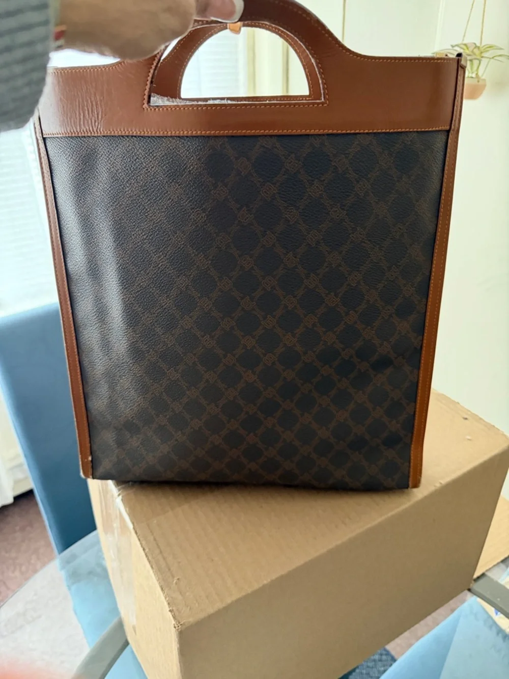 Bally Brown Monogram Tote with Tan Trim authentic
